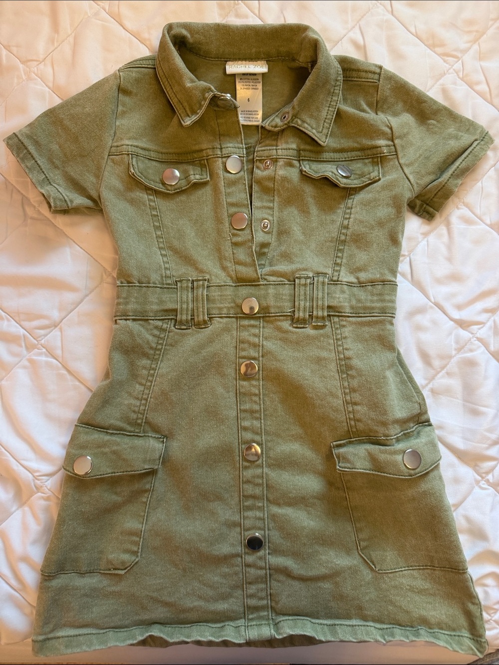 Rachel Zoe Olive Green Denim Kids Dress